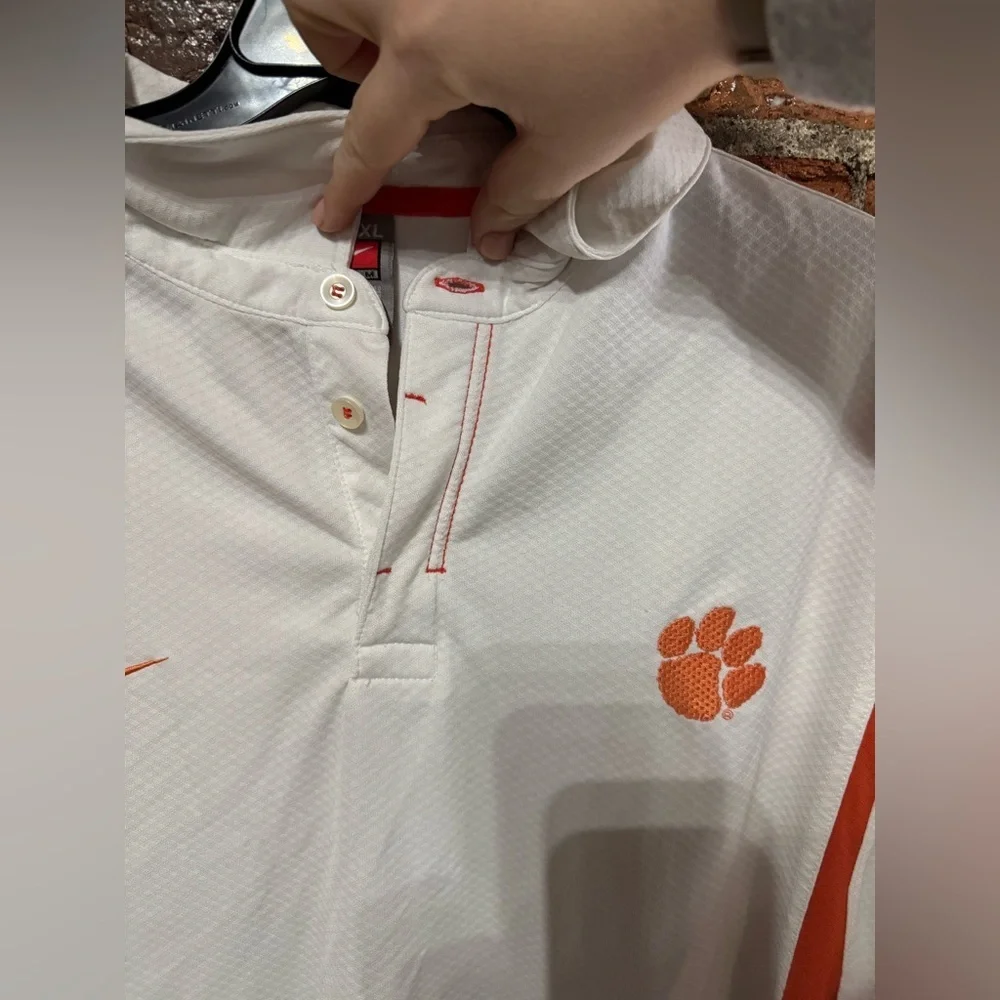 Nike Men's Clemson Polo Shirt in White and Orange Size Extra Large